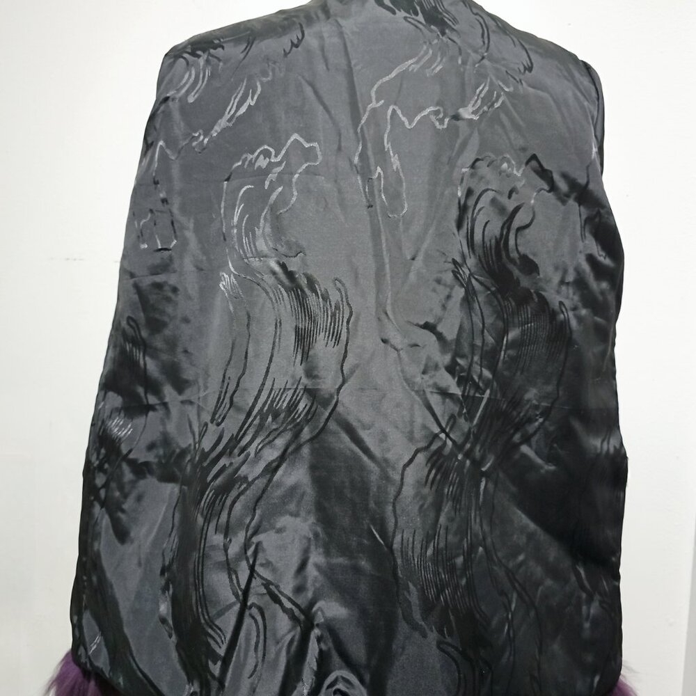 Genuine Sectioned Black Mink Fur Jacket Coat Purple Raccoon Collar Cuffs No Fox - Picture 6 of 6
